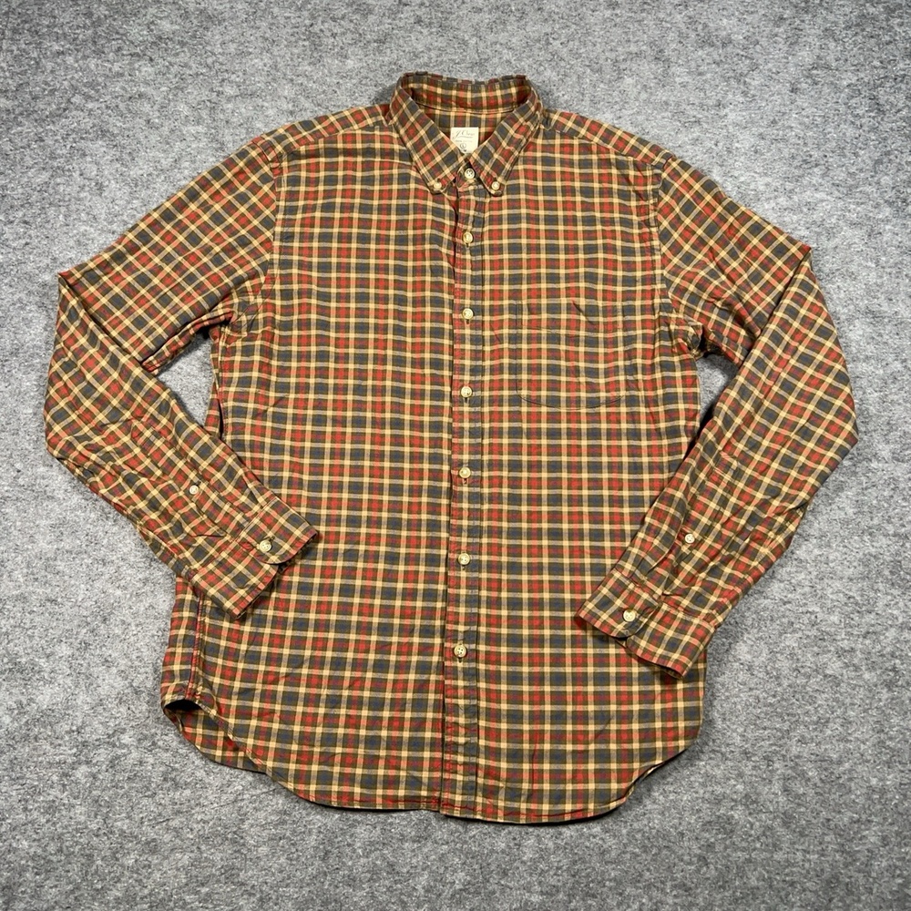 J Crew Shirt Mens L Multicolor Plaid Slim Button Up Long Sleeve Cotton Casual